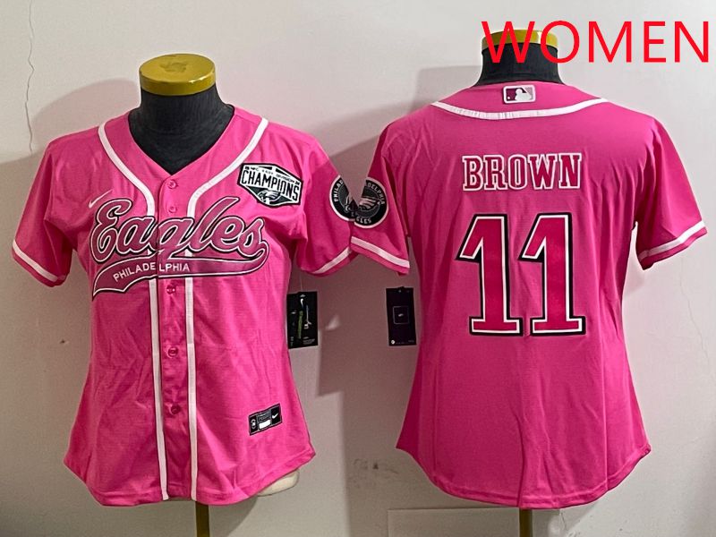Women Philadelphia Eagles #11 Brown Pink Jointly Name 2025 Nike Limited NFL Jersey style 3->women nfl jersey->Women Jersey